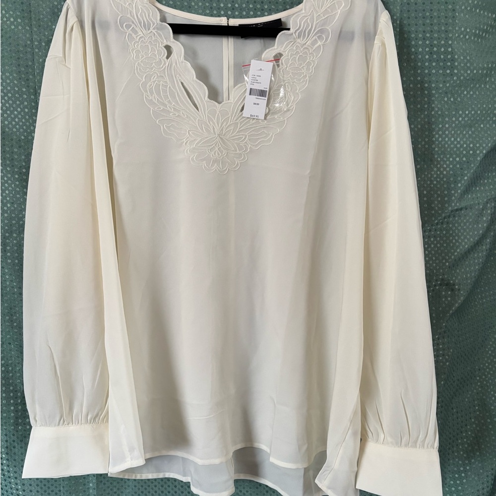 Lane Bryant Cream Blouse with Floral Embroidery